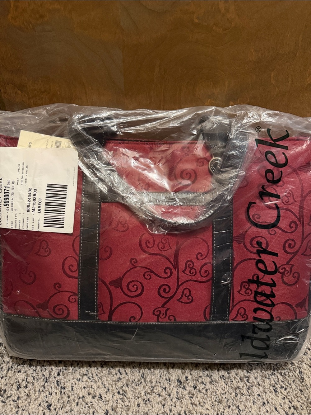 New Cold Water Creek Patterned red jacquard Tote Bag